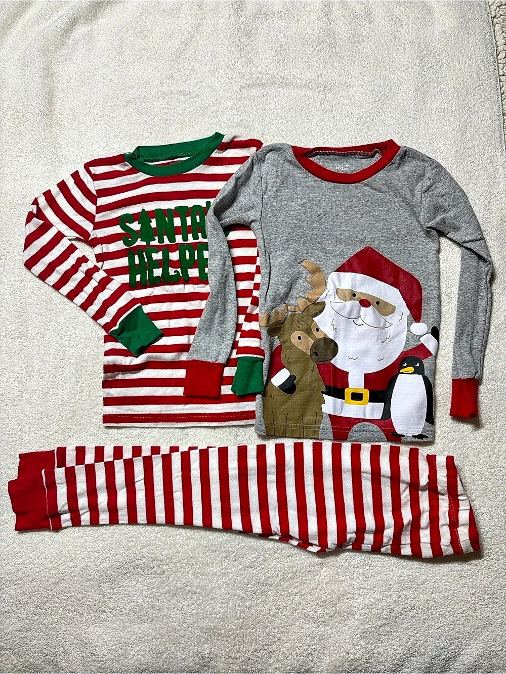 Kids Christmas Pajama Sets Red & Gray Like New